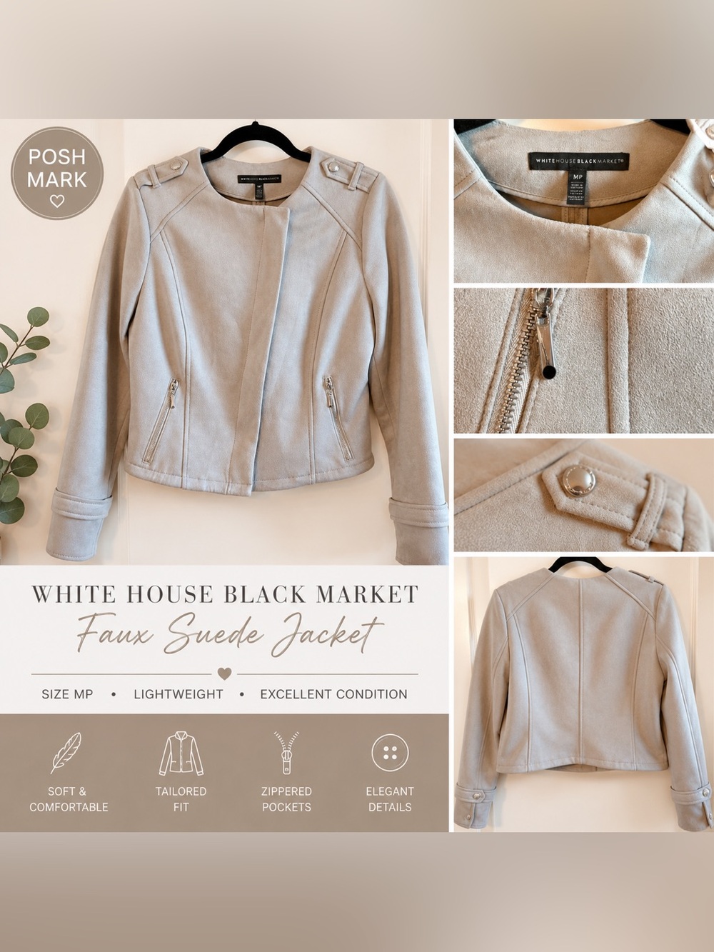 White House Black Market Faux Suede Jacket in Light Taupe